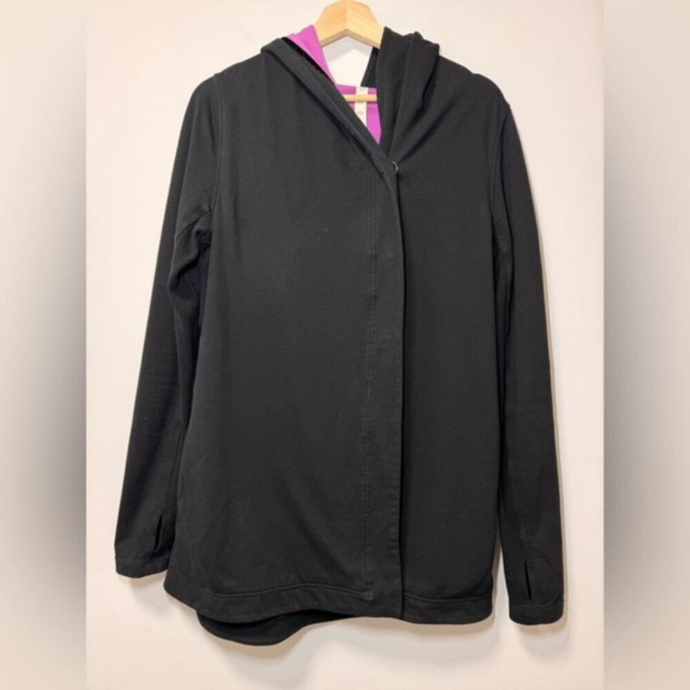 Lululemon Black Hoodie with Purple Ombre Interior Size 8 — Button Detail - Picture 2 of 8